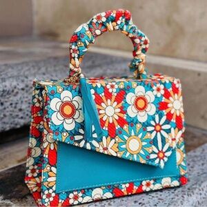 Handmade Floral Patterned Handbag - Multicolor